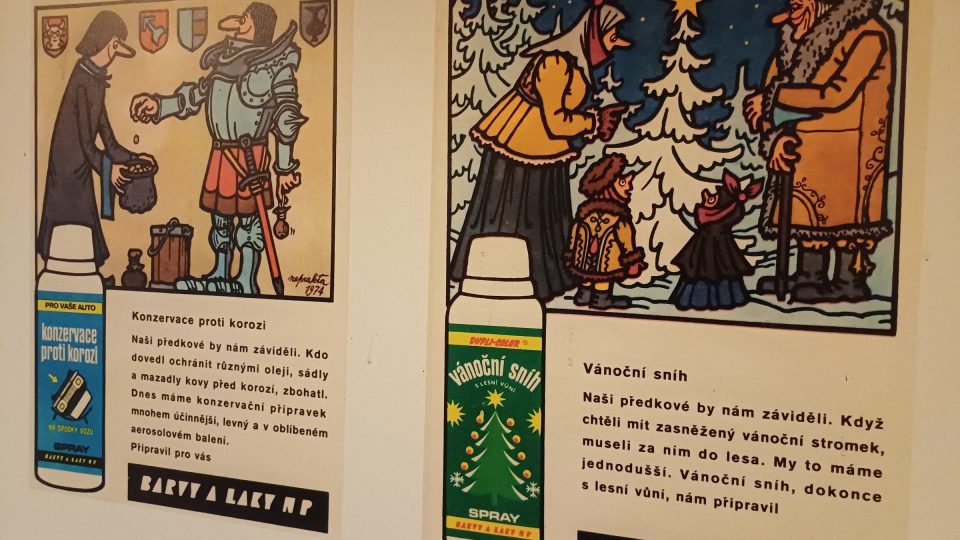 Vtipné ilustrace dokázal Jiří Winter Neprakta namalovat i k reklamním sloganům | foto: Soňa Vaicenbacherová, Český rozhlas Vtipné ilustrace dokázal Jiří Winter Neprakta namalovat i k reklamním sloganům