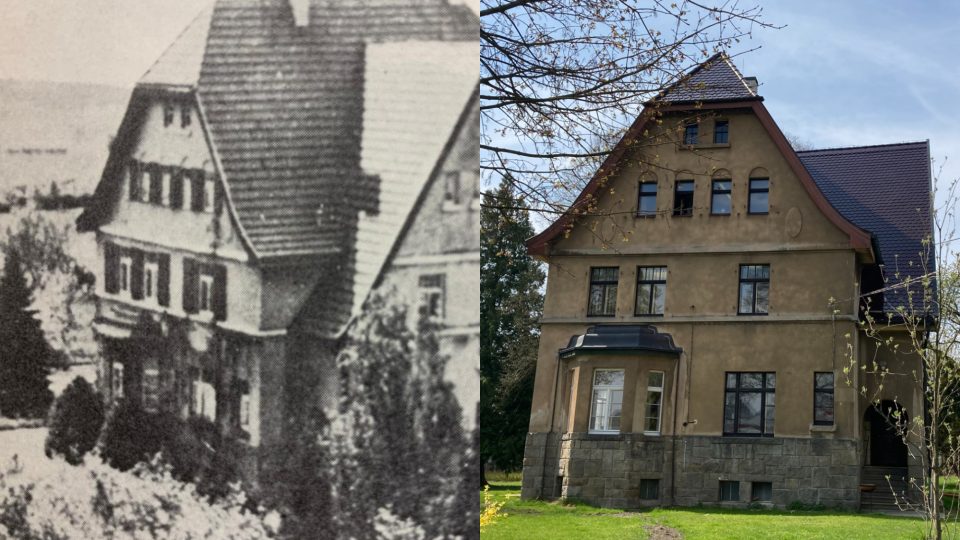 Vila v Plesné v roce 2022 a před 100 lety