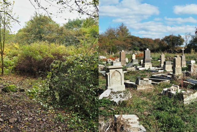 Hřbitov před a po práci dobrovolnického spolku | foto: Jaroslav Vyčichlo